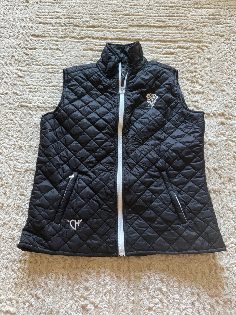 Cowgirl Hardware Black Quilted Vest with White Trim